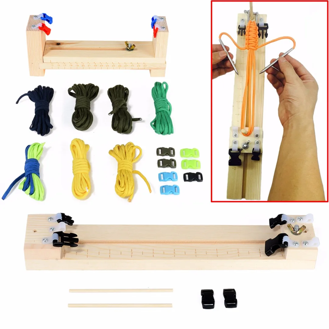 Mayitr 2 Types Parachute Cord Jig Bracelet Maker Wristband knitting Tool Braiding Weaving Wristband DIY Wood Tool