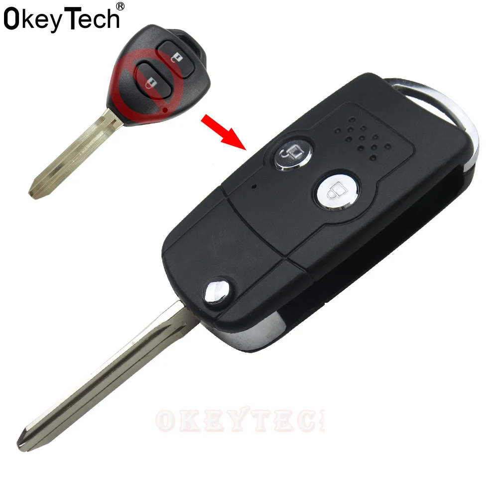 

OkeyTech auto key 2 Buttons Modified Folding key blank Flip Remote Car Key Fob Cover Case For Toyota Corolla Yaris Hilux Shining