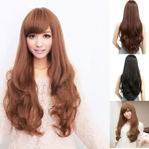 

Fashion Womens Lolita Curly Wavy Long Dark Brown Light Brown Black Wigs Natural Hair Wig Party Full Hair Wig New