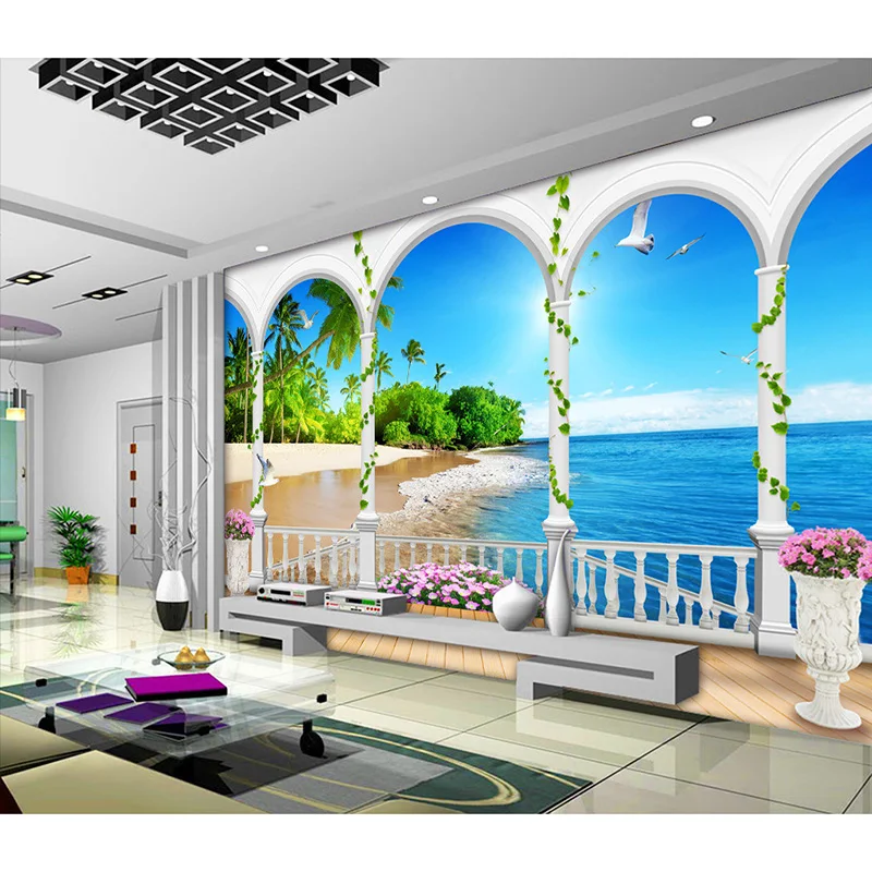 Пользовательские 3D красивый пейзаж Пляж фото стены Бумага для Кухня Гостиная