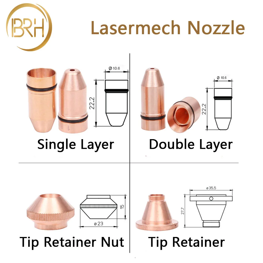 BRH пулевое лазерное сопло однослойное/Двухслойное Калибр 1,0-4,0 мм для Цинциннати DNE Lasermech волоконно-лазерной резки