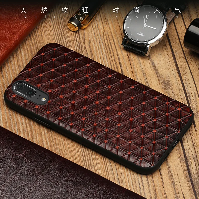 

Genuine Leather Phone Case For Huawei P10 Plus P20 Lite Mate 9 10 Pro RS Triangle Texture For Honor 9 Note 10 V9 V10 Case