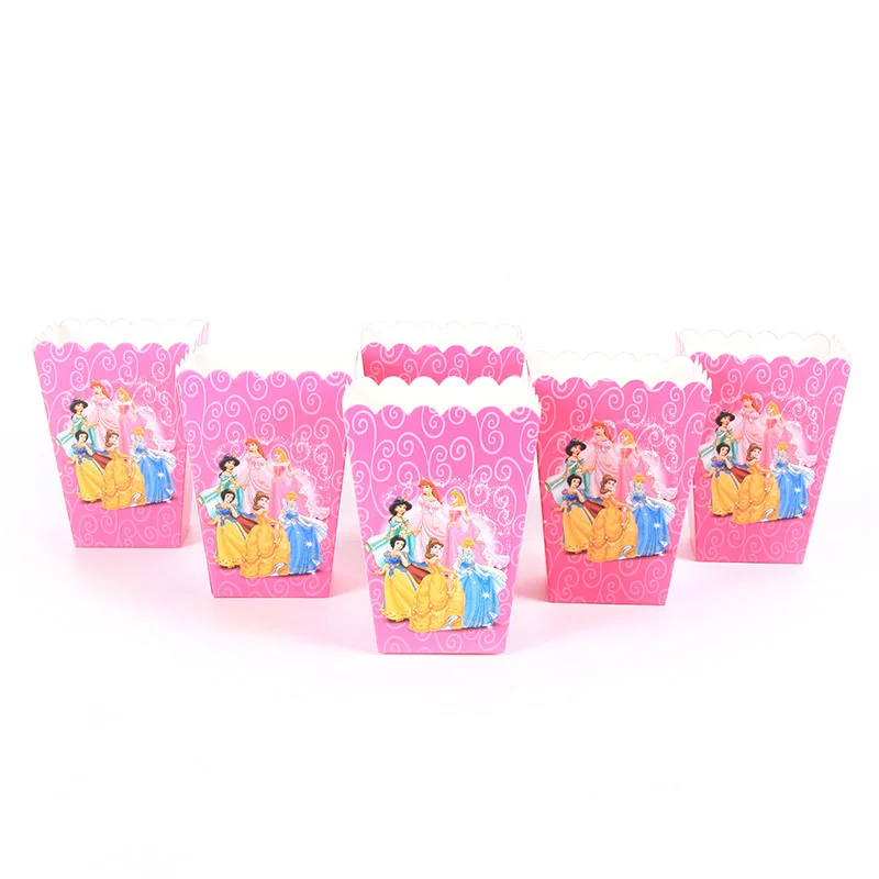 

6pcs/lot Disney Princess Candy Popcorn Boxes for Wedding Party Supply Party Popcorn Bags Kids Favors Disposable Package