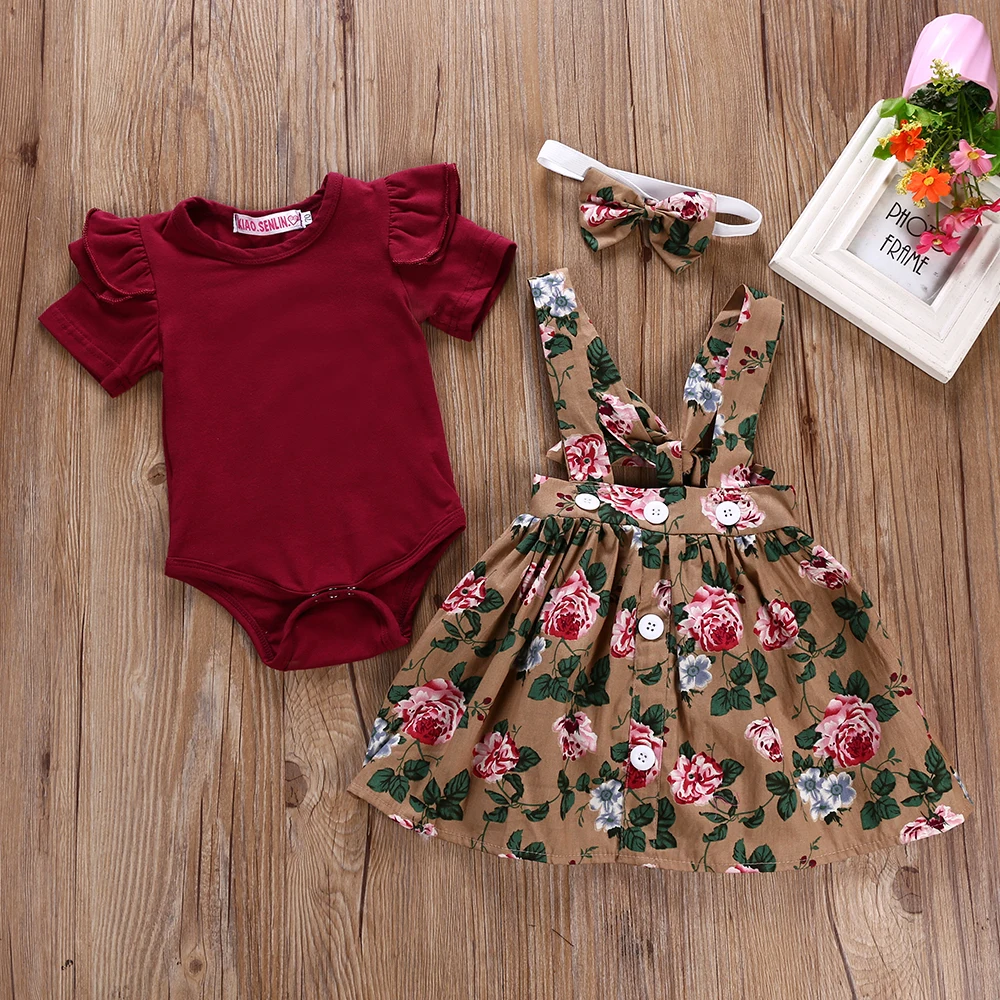 

Newborn Toddler Infant Kids Baby Girl Jumpsuit Romper Princess Party Skirt 3Pcs Outfit Set Long Sleeve Children's Clothes Set