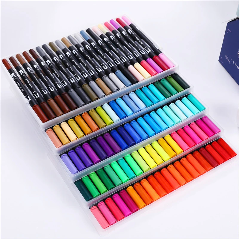 122472100 Color Dual Tip Art Markers Pen Drawing Painting Watercolor Fine Liner Water Based Ink Markers Pen School Supplies 9