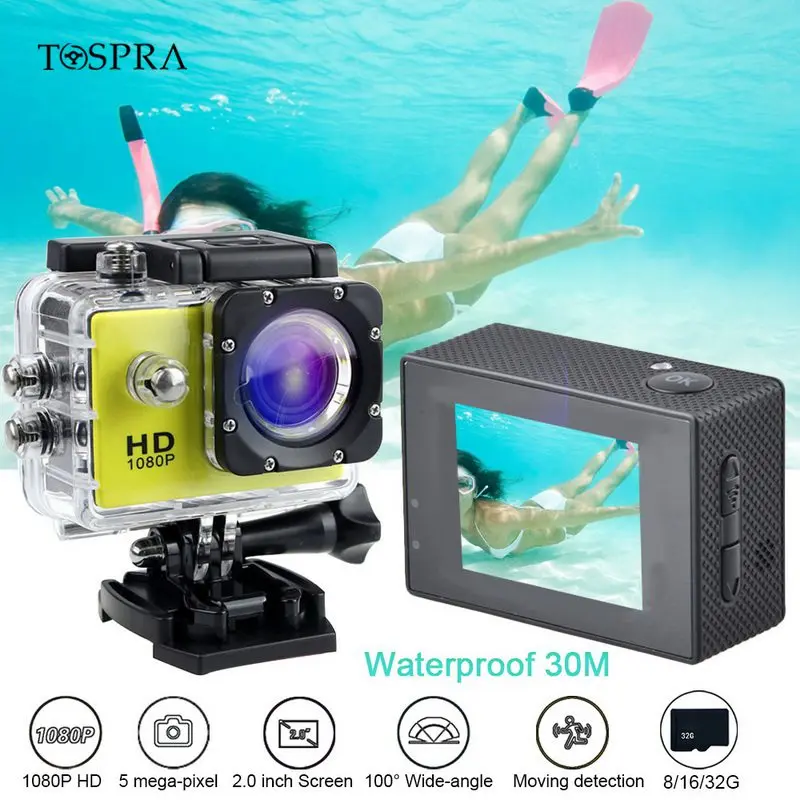 TOSPRA экшн камера Sports Дайвинг 30 м Водонепроницаемый 1080 P Full HD подводный шлем