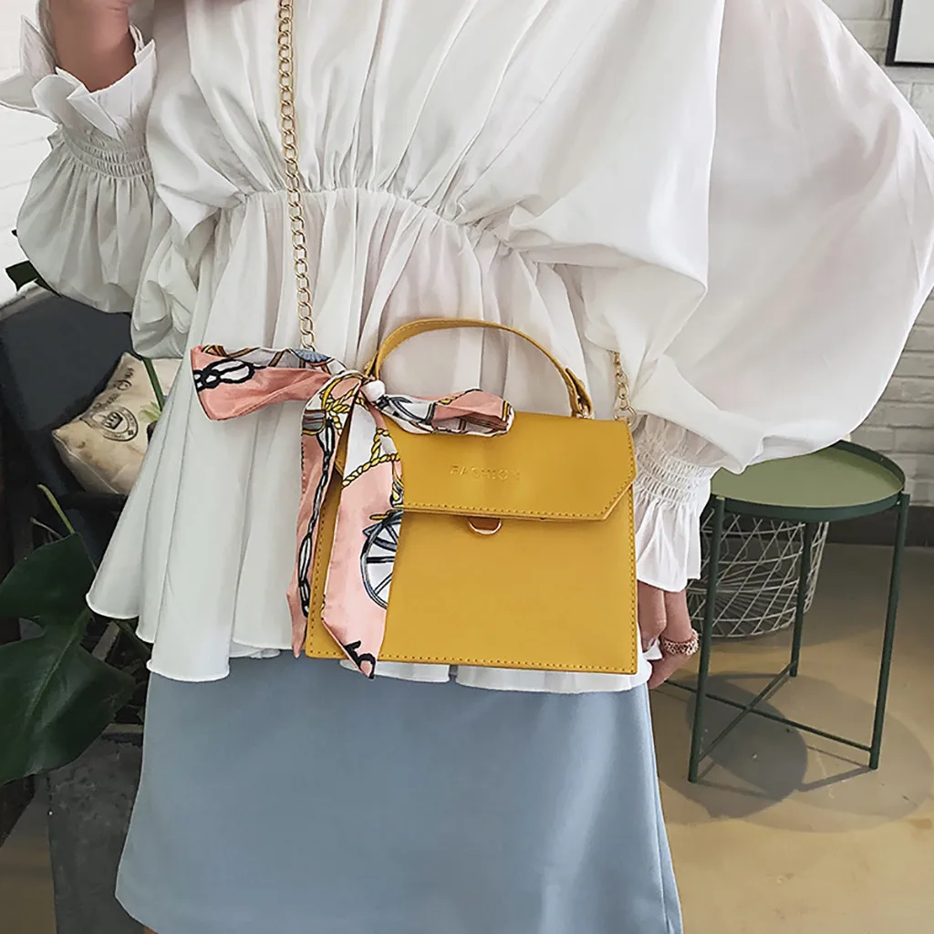 

MUQGEW Crossbody Bags For Women Leather With Scarf Wild Messenger Bag 2019 Fashion Solid Cover One-Shoulder Small Square Bag New