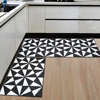 Yazi фланелевые черно-белые геометрические Коврики для кухни, коврик для двери, моющийся Мягкий Нескользящий длинный ковер, коврик для коридора - Цвет: Black white triangle