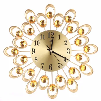 

High Quality Modern Metal Wall Clock Diamond Rhinestone Iron Art Silent Wall Watch Room Home Office Decor Black/Gold New C42