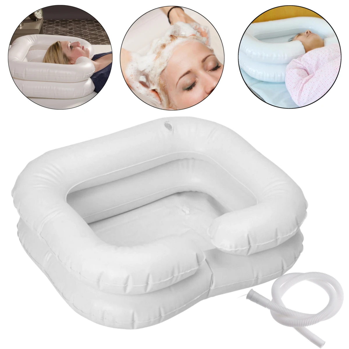 

Inflatable Hair Washing Basin Portable Shampoo Tray With Drain Tube Handicap Bed Rest Aid Use Salon Treatment Hairdressing Tool