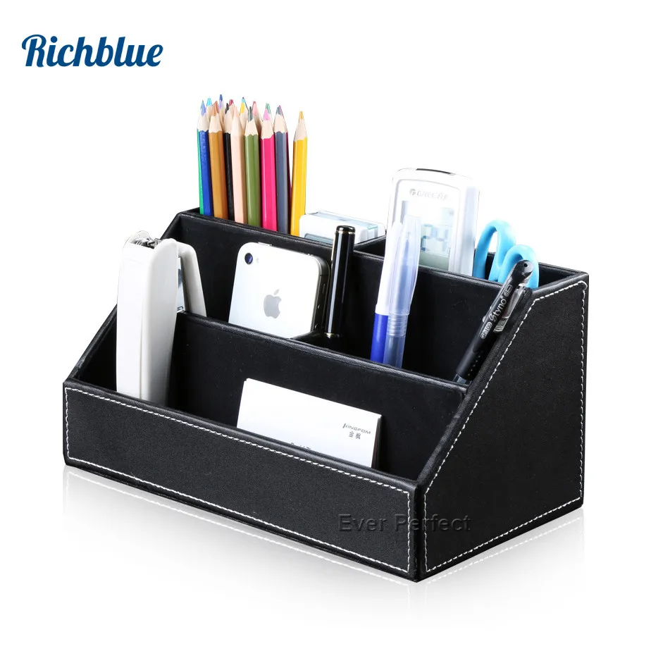 Organisateur de Fournitures cosm/étiques de Bureau en Cuir PU en m/étal bo/îte de Rangement de Bureau Portable pour Papeterie t/él/éphone Portable Tablette Stylo Grand Panier de Rangement Ensemble
