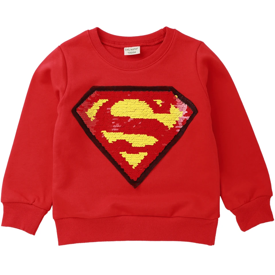 

Flippy Sequin Sweatshirts For Boys Girls Cute Fun Superman Blouse Kids Hoodies Children Pullover Tops Autumn Winter Baby Clothes