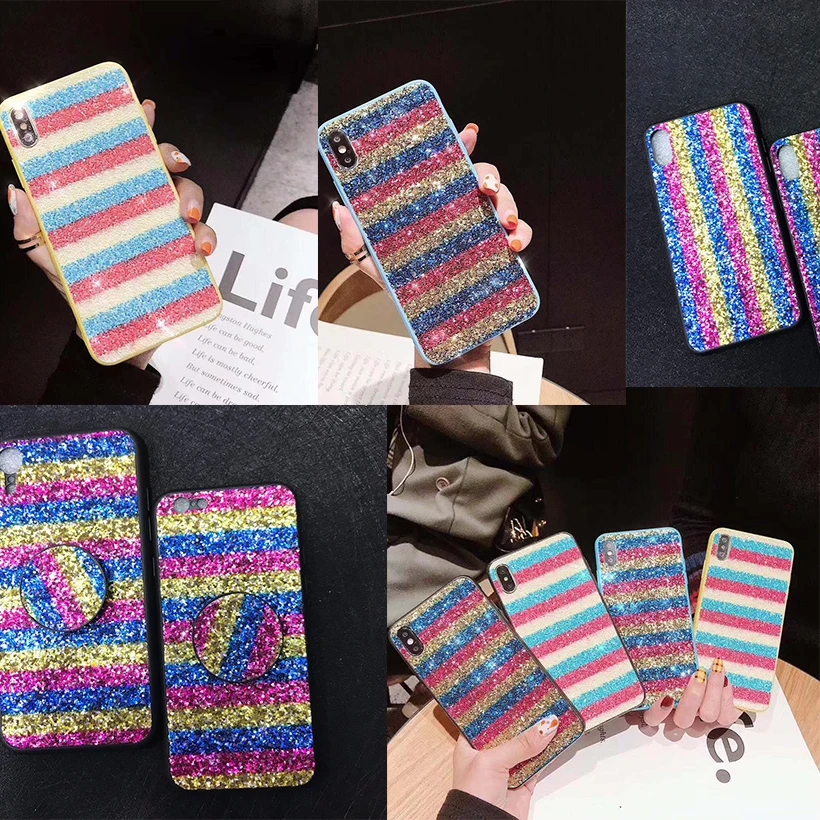 

Luxury Bling Stripe Case For Huawei Y7 Prime Y9 2019 2018 Honor 8X 8C 7C 10 Lite 7X P30 Pro Lite Mate 20 SE Nova 4 3 3i Covers