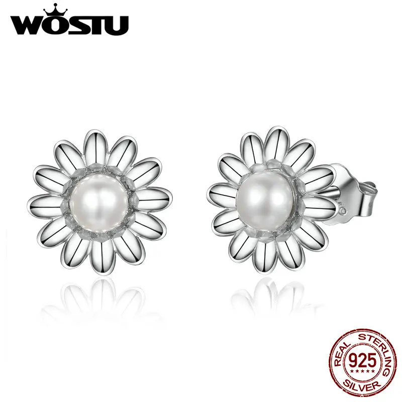 WOSTU, подлинные 925 пробы серебряные серьги-гвоздики с иннокентом маргариткой для женщин, для юбилея, дня рождения, элегантные модные ювелирные изделия CTE020