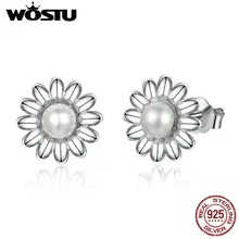 WOSTU, подлинные 925 пробы серебряные серьги-гвоздики с иннокентом маргариткой для женщин, для юбилея, дня рождения, элегантные модные ювелирные изделия CTE020