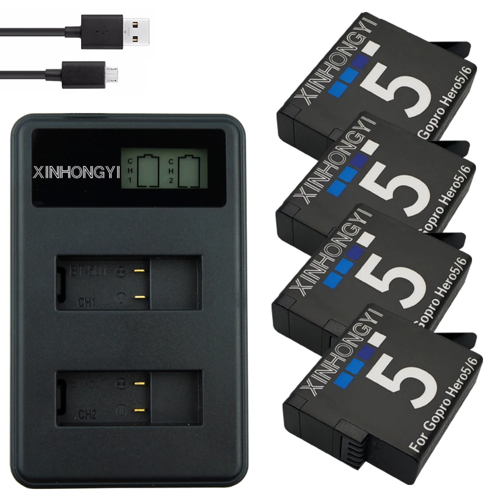 

4x Hero7 battery Hero5 Battery hero6 batteries AHDBT-501 AHDBT 501 +LCD Dual USB Charger For Gopro Hero 5 hero 7 Action Camera