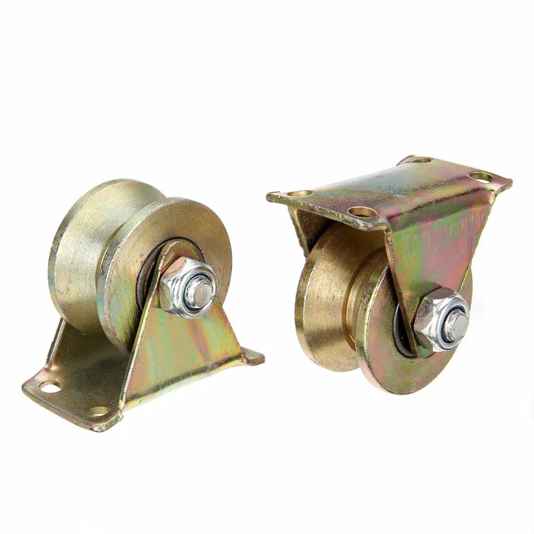New 2pcs 2inch Sliding Gate Roller Wheel Mayitr Steel V Type Wheel Track Rail w/ Bracket 660lb