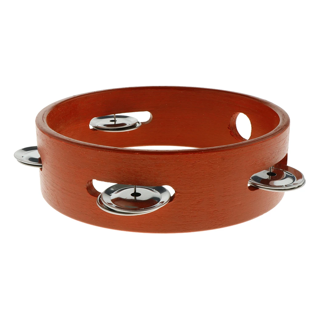 Tooyful Finest 6inch Wooden Tambourine Hand Drum Single Row Jingle Bells Handbell for Baby Kid Early Music Educational Toy
