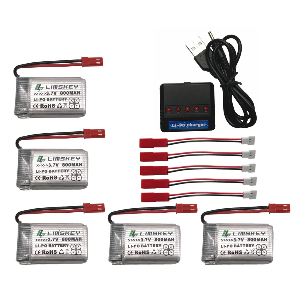 5 шт. RC Drone Lipo Battery JST 902540 3 7 В 800 мАч 1S батарея с USB зарядным устройством для MJX x400 X300C
