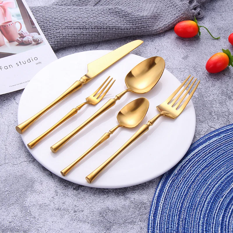 20pcs Gold Cutlery Set 18/10 Stainless Steel Cutlery Set Table Knife Spoon Dinner Fork Tea Spoon Golden Tableware Set