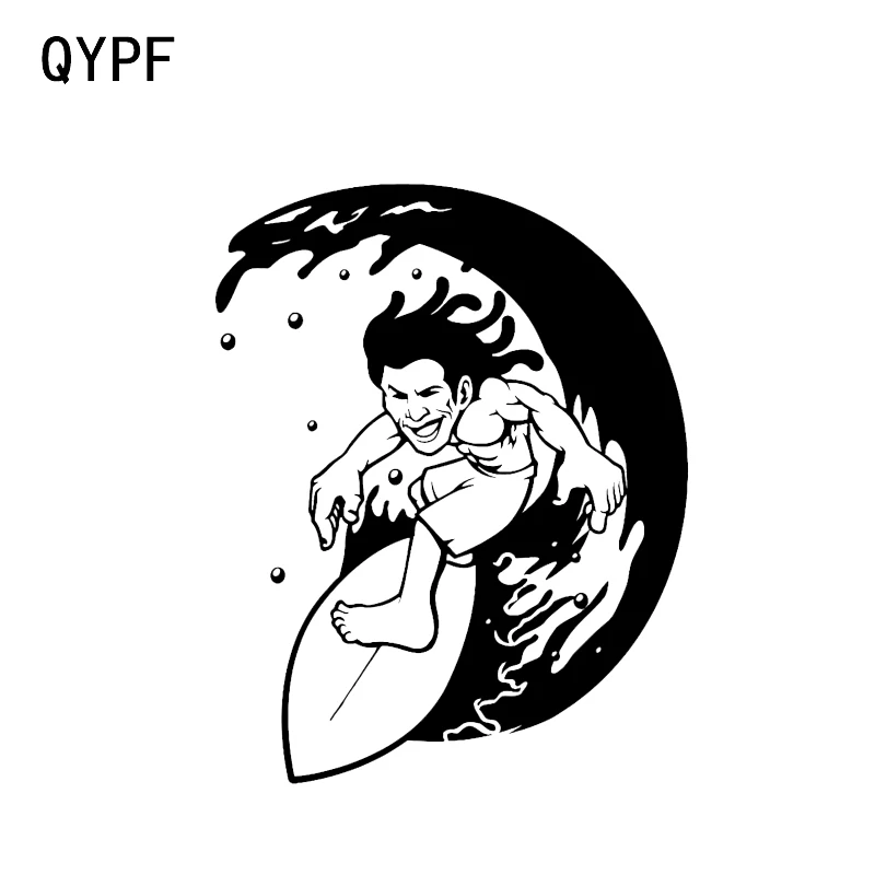 

QYPF 12.9*16.4CM Interesting Surfing In The Sea Decor Car Styling Sticker Silhouette Vinyl Accessories C16-0747