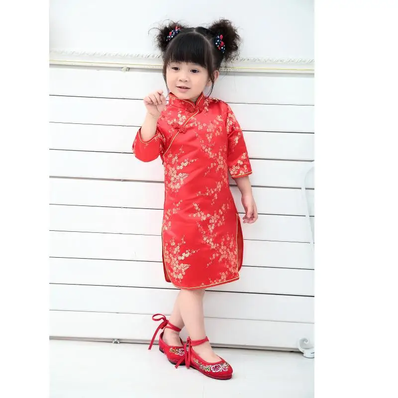 Платье для маленьких девочек с пионами; коллекция года; Китайская одежда Ципао для девочек; Джемперы; вечерние костюмы; Детские джемперы с цветочным рисунком; Chipao Cheongsam; От 2 до 16 лет - Цвет: M