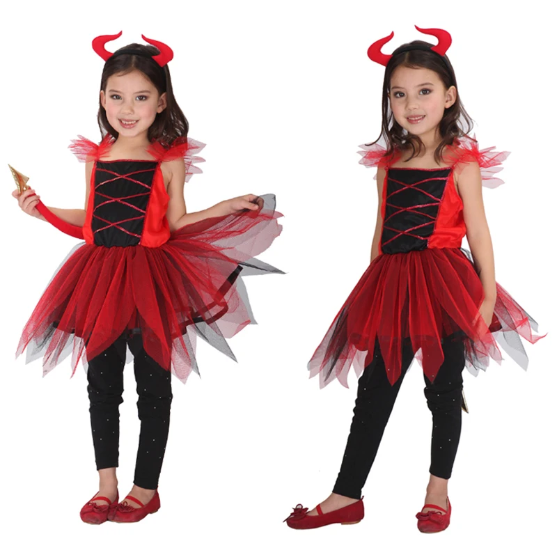 Girl Fiend Demon Cosplays Children Halloween Hell Devil Costumes Kids