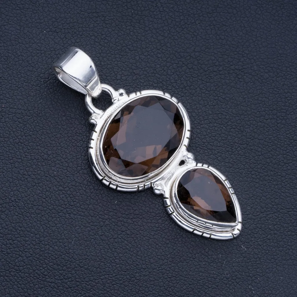 

Natural Smoky Quartz Punk Style 925 Sterling Silver Pendant 1 3/4" P0927