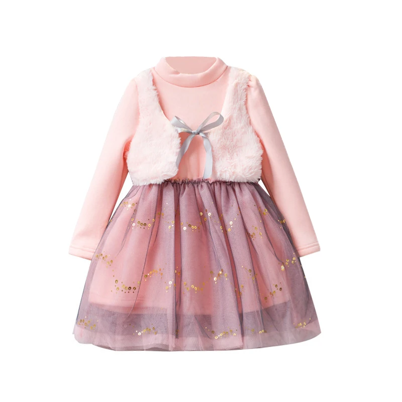 

2019 spring sequin princess dress age for 2 - 8 yrs baby girls thick warm vintage noble party frocks winter little girls clothes
