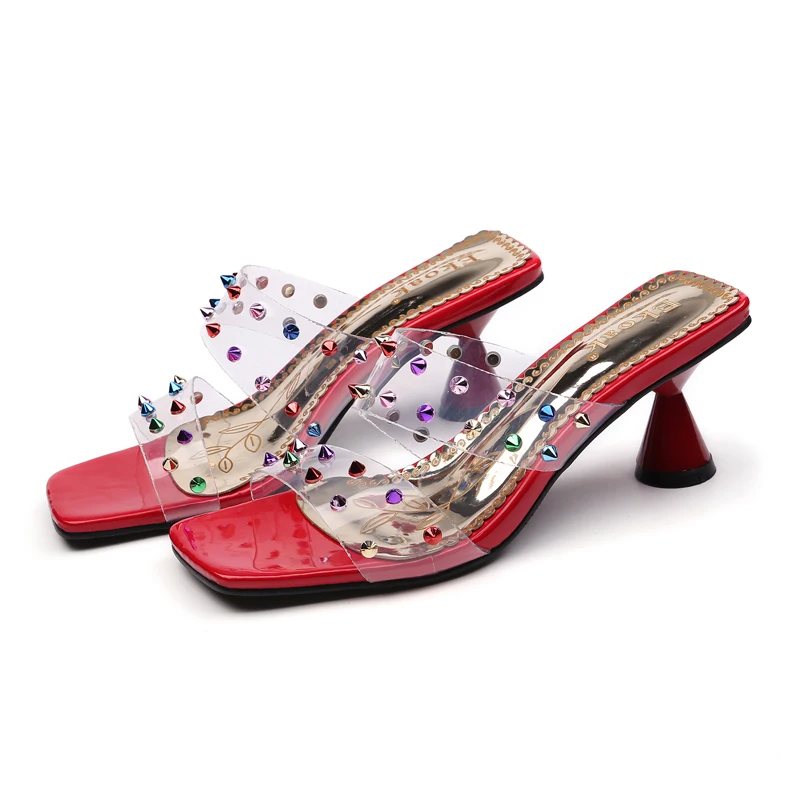 Ekoak/женские босоножки на высоком каблуке; женская летняя обувь для вечеринки и свадьбы; женские модные прозрачные сандалии с заклепками