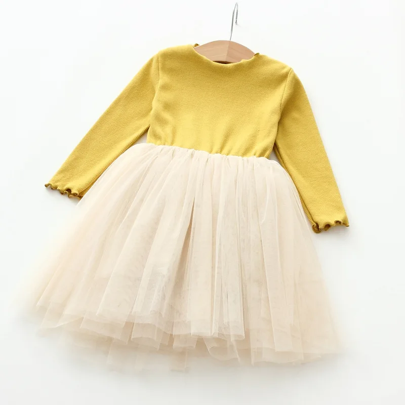 

Candy Color Patchwork Kids Dress Long Sleeve Voile Baby Girls Sweet Princess Tutu Dresses for Girls Costumes