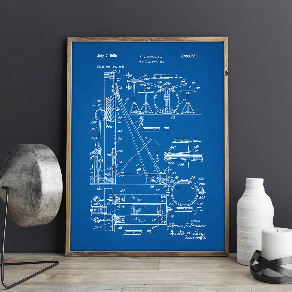 Учебный барабан, художественные принты барабанщика, постер, декор музыкальной комнаты, винтажный принт, blueprint, идея подарка, музыкальные украшения