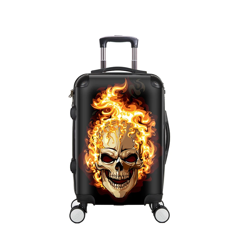 

LeTrend Creative 3D Skull Rolling Luggage Spinner 28 inch Suitcase Wheels 20 inch Black Cabin Trolley High capacity Travel Bag