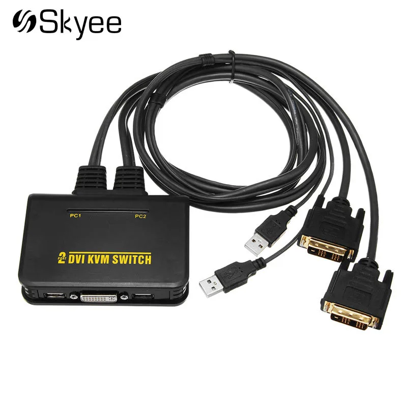 

2 Port USB 2.0 DVI-D KVM Switch Switcher Box with USB Ports Audio Video Cable Dual Monitor Keyboard Mouse Switcher Black
