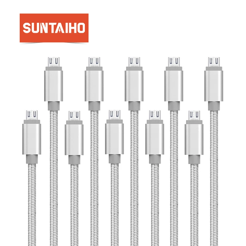 10-Pack Micro USB кабель Suntaiho 2.4A нейлоновый Плетеный зарядный Microusb для Samsung Xiaomi Huawei HTC |