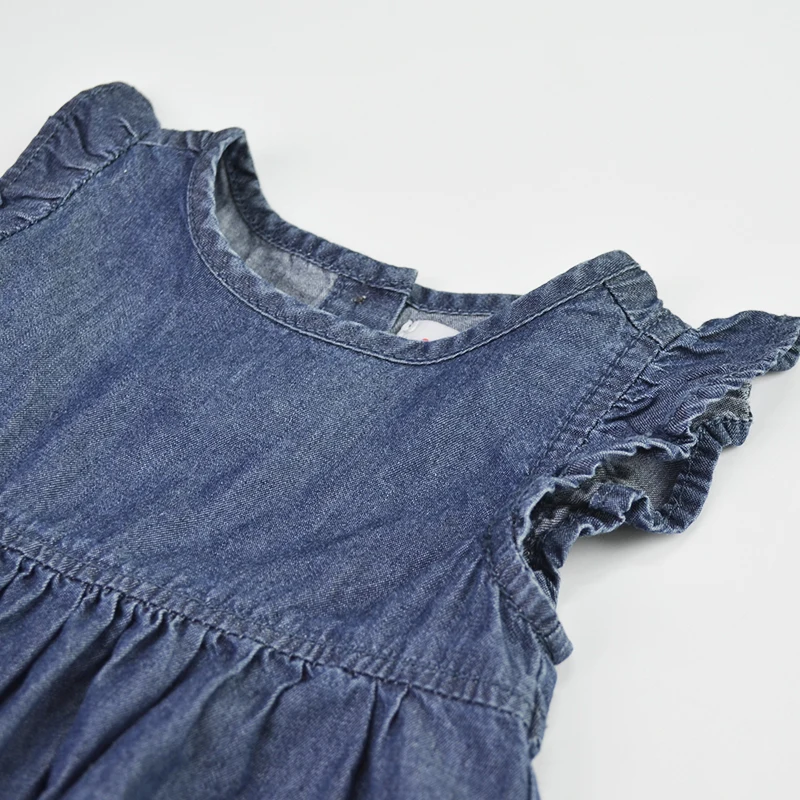 3 Baby Girls Denim Dresses Kids Solid Blue Jeans Tutu Dress Sundress