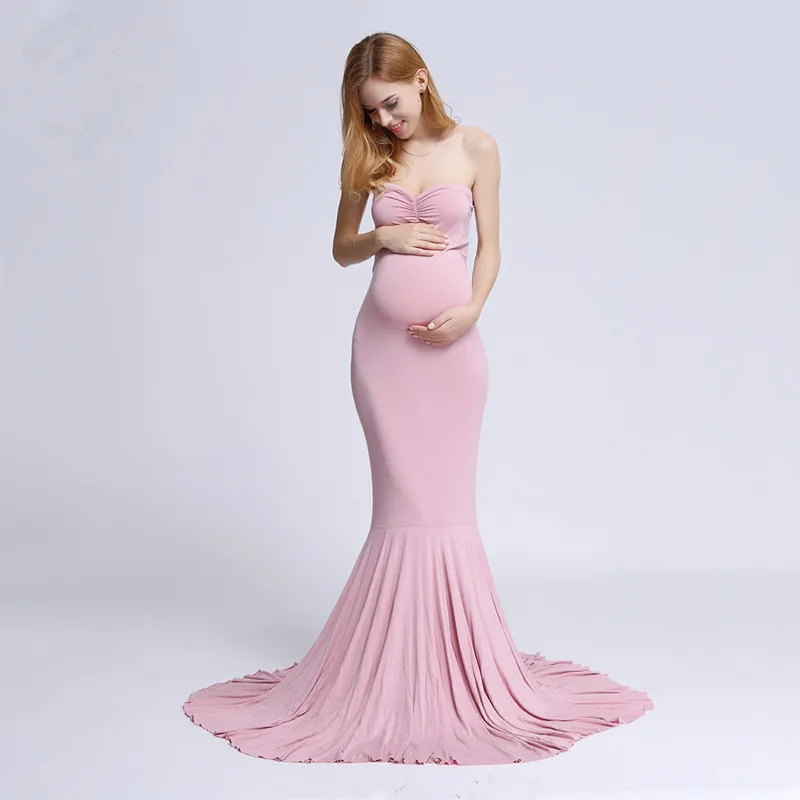 maternity gown for photo shoot pregnancy dresses shooting off shoulder long mermaid pregnant photography robe photoshoot props - Цвет: Розовый