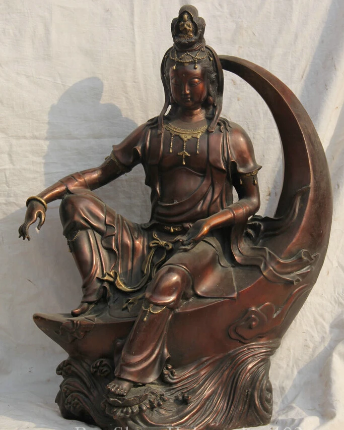 

26" Chinese Buddhism Bronze Kwan-yin Guan Yin Goddess Boddhisattva Moon Statue