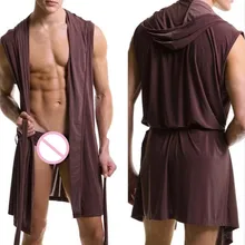 Новинка, модная мужская ночная рубашка, спортивные костюмы/Сексуальная шелковая летняя Осенняя тонкая Ночная рубашка без рукавов