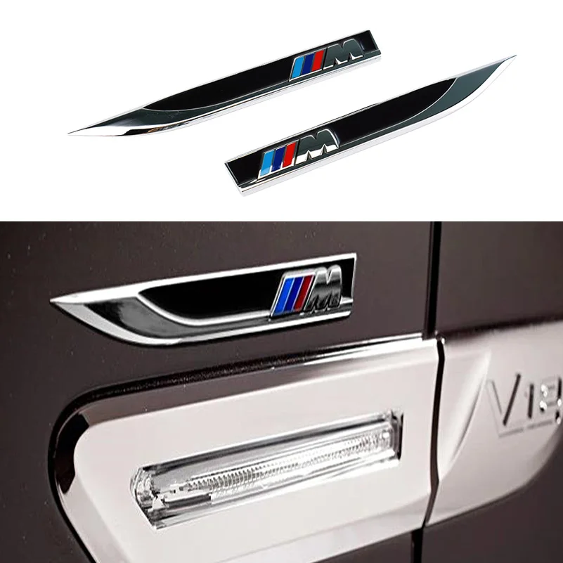 2pcs M Emblems Badge 3D Car Sticker Side Metal Knife Type Fender For BMW e60 f10 f30 e34 e46 e39