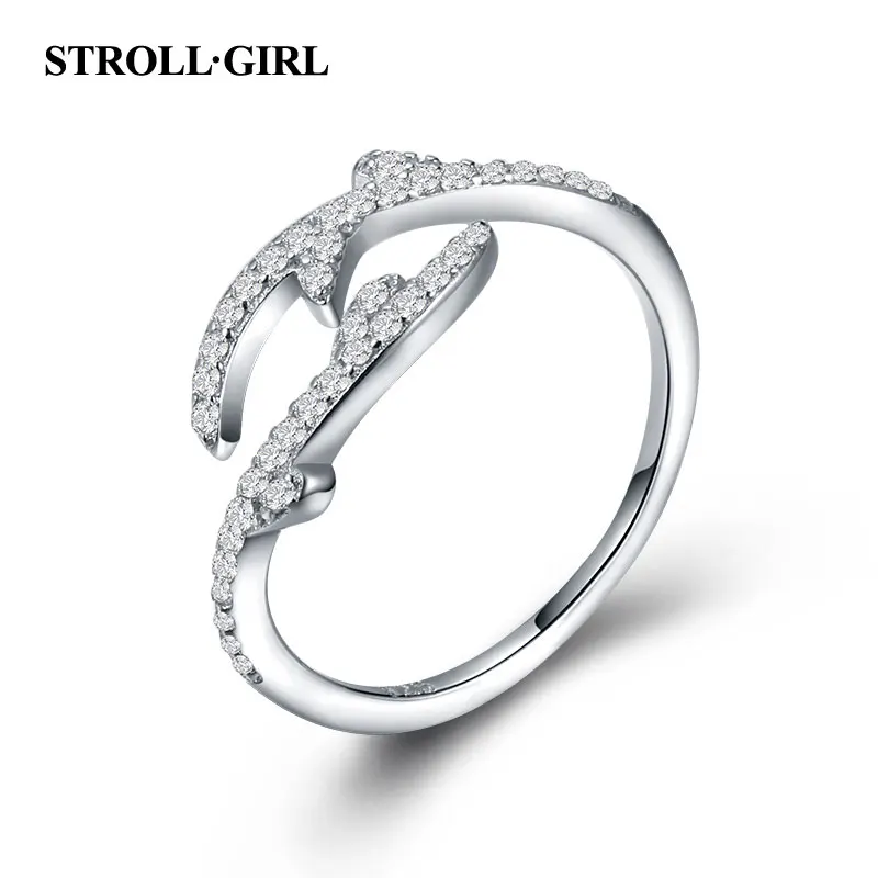 

StrollGirl 925 Sterling Silver Spring Tree Leaves White CZ adjustable Open Size Finger Rings for Women Fashion Gifts Jewelry