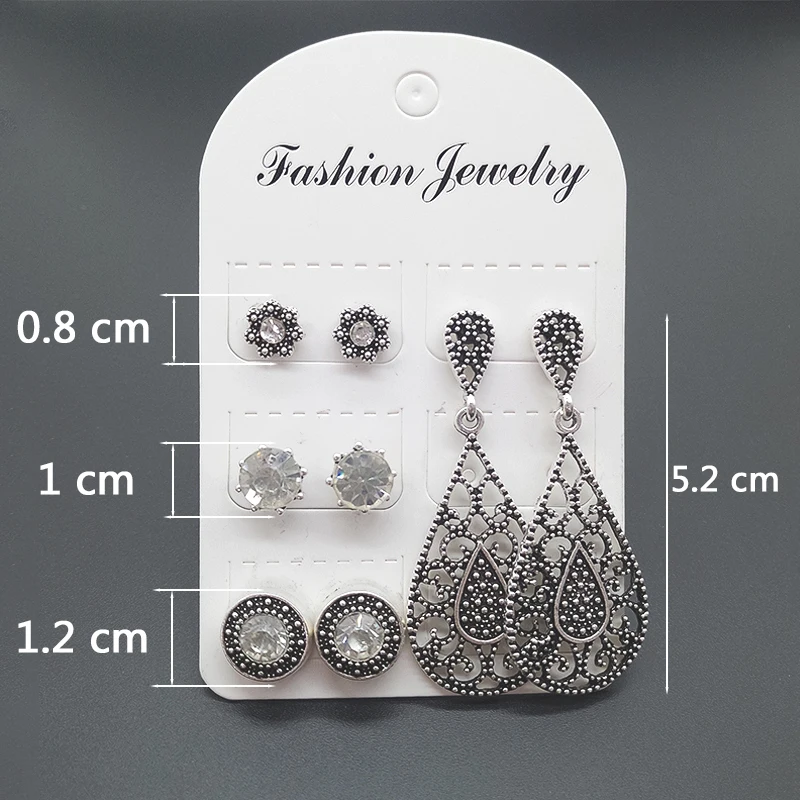 8 шт./компл. женские серьги в стиле ретро полые капли круглый кулон с кристаллами
