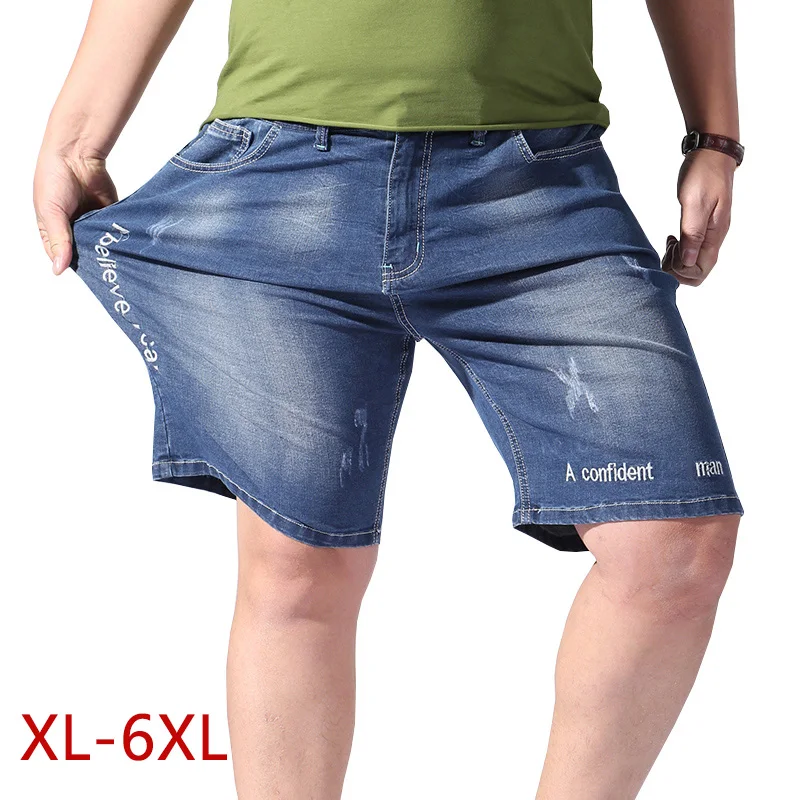 XL-6XL плюс Размеры мужские джинсовые шорты мешковатые для лета стрейч