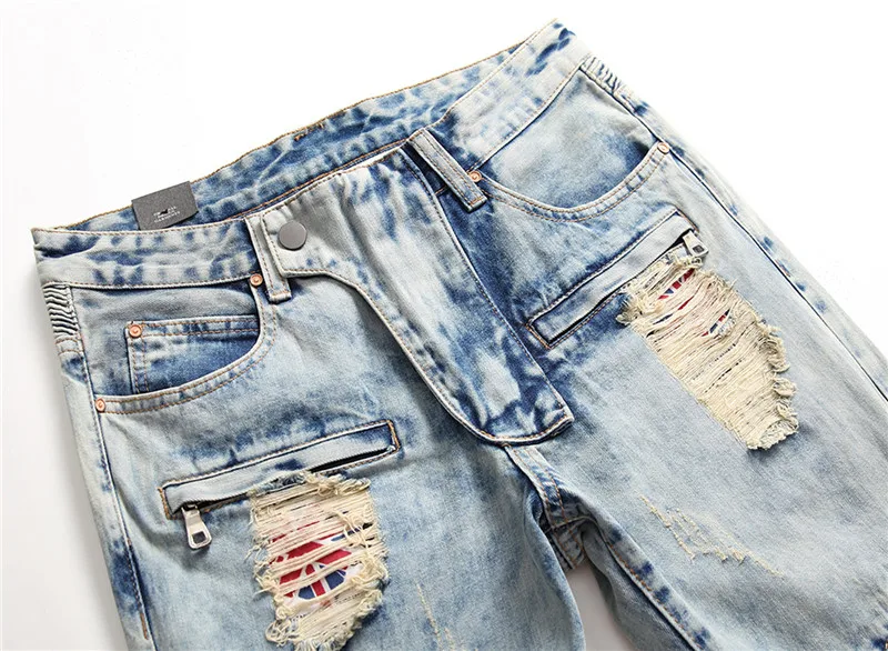 KIMSERE Для мужчин марка NEW FASHION Hi Street рваные джинсы в стиле хип хоп байкерские с