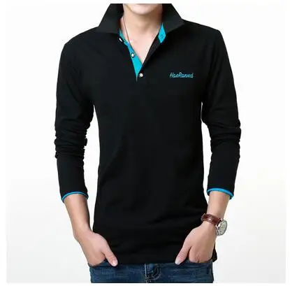 MarKyi, модные мужские рубашки поло с вышитым логотипом, брендовые 23 Цвета, повседневные рубашки поло с длинным рукавом для мужчин, Размер 3xl - Цвет: black and sky blue