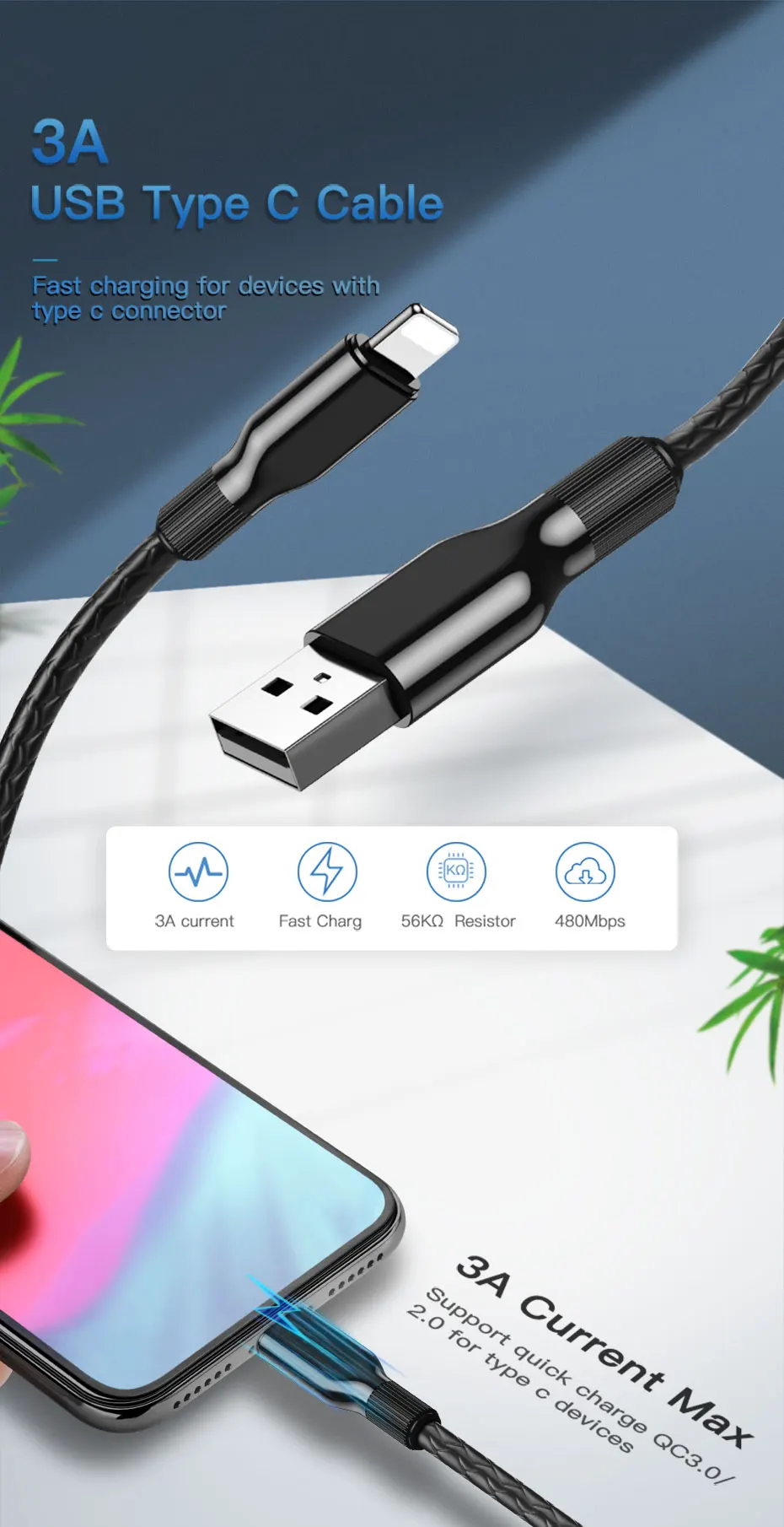 Suntaiho usb type-C кабель для Xiaomi Redmi Note 7 USB C кабель для samsung S9 провод для быстрого заряда USB-C шнур для зарядки мобильного телефона