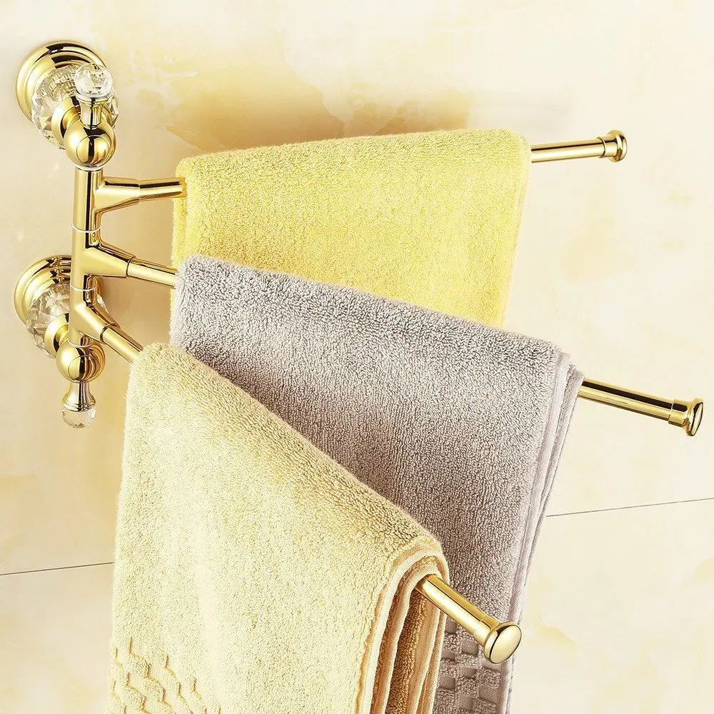 

Leyden Zinc-Alloy&Crystal Movable Three Layer Towel Bars Activities Towel Bar Rotatabl Towel Rack Holder Bathroom Accessories