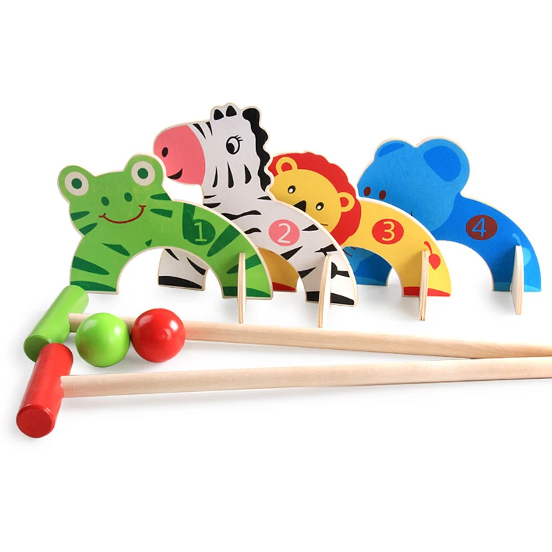 

Wooden Children's Toys Educational Sports Gateball Game Building Blocks Animals Personal Interaction Toy Gift