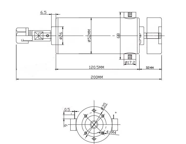 500 Вт DC шпиндель ER11 Цанга 52 мм Диаметр DC 0-100 CNC резьба фрезерный воздушный холодный мотор шпинделя для гравировки+ 52 мм кронштейн