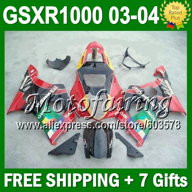 

7gifts Fairing For SUZUKI red black GSX-R1000 03 04 K3 GSX R1000 JOMO Red K3 2003 2004 GSXR 1000 NEW 664 GSXR1000 K3 Bodywork